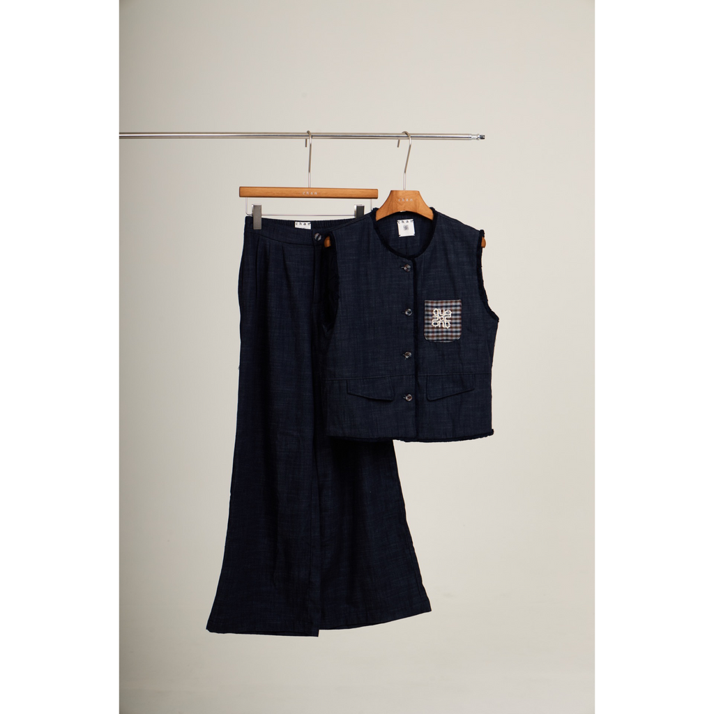 Cropped Vest & Wide-Leg Pants Set – Denim