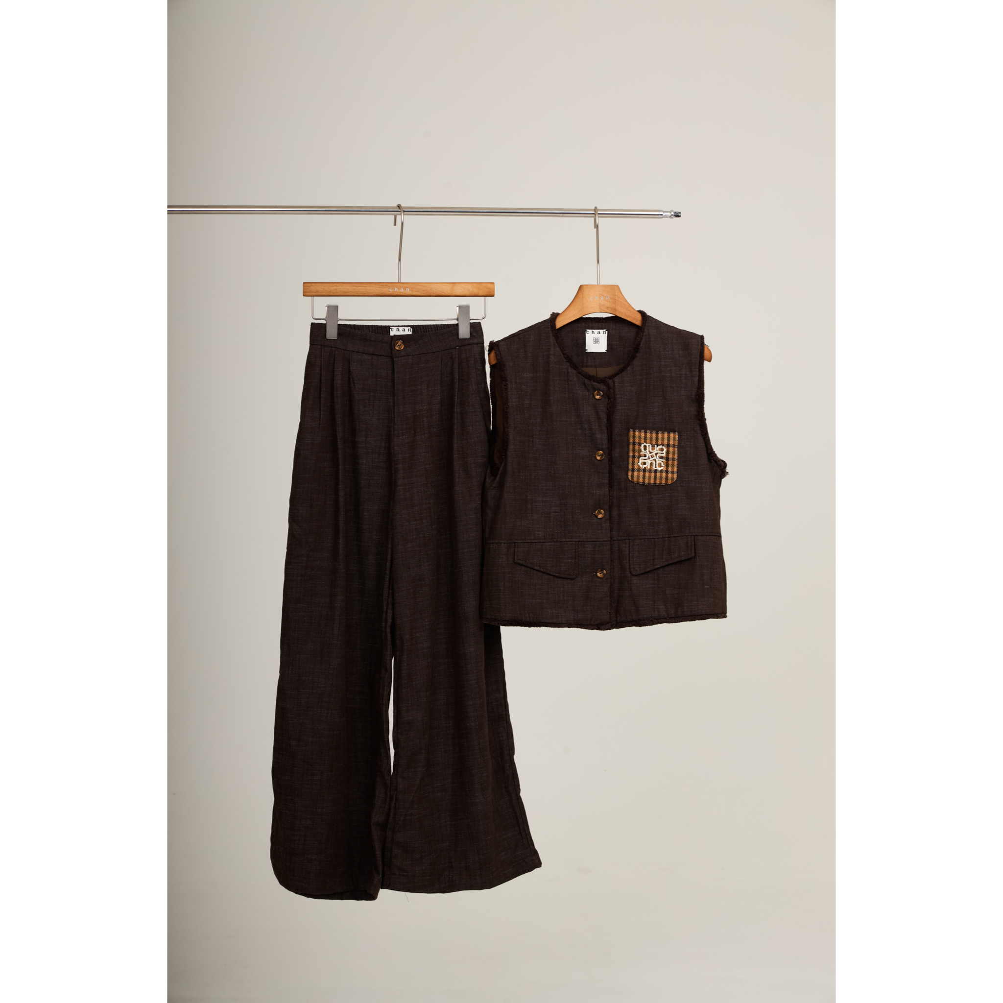 Cropped Vest & Wide-Leg Pants Set – Brown