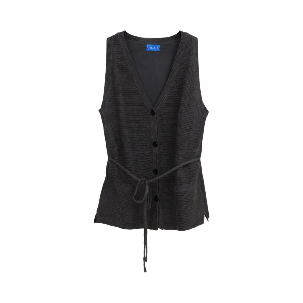 Knit V-Neck Tie Vest – Charcoal