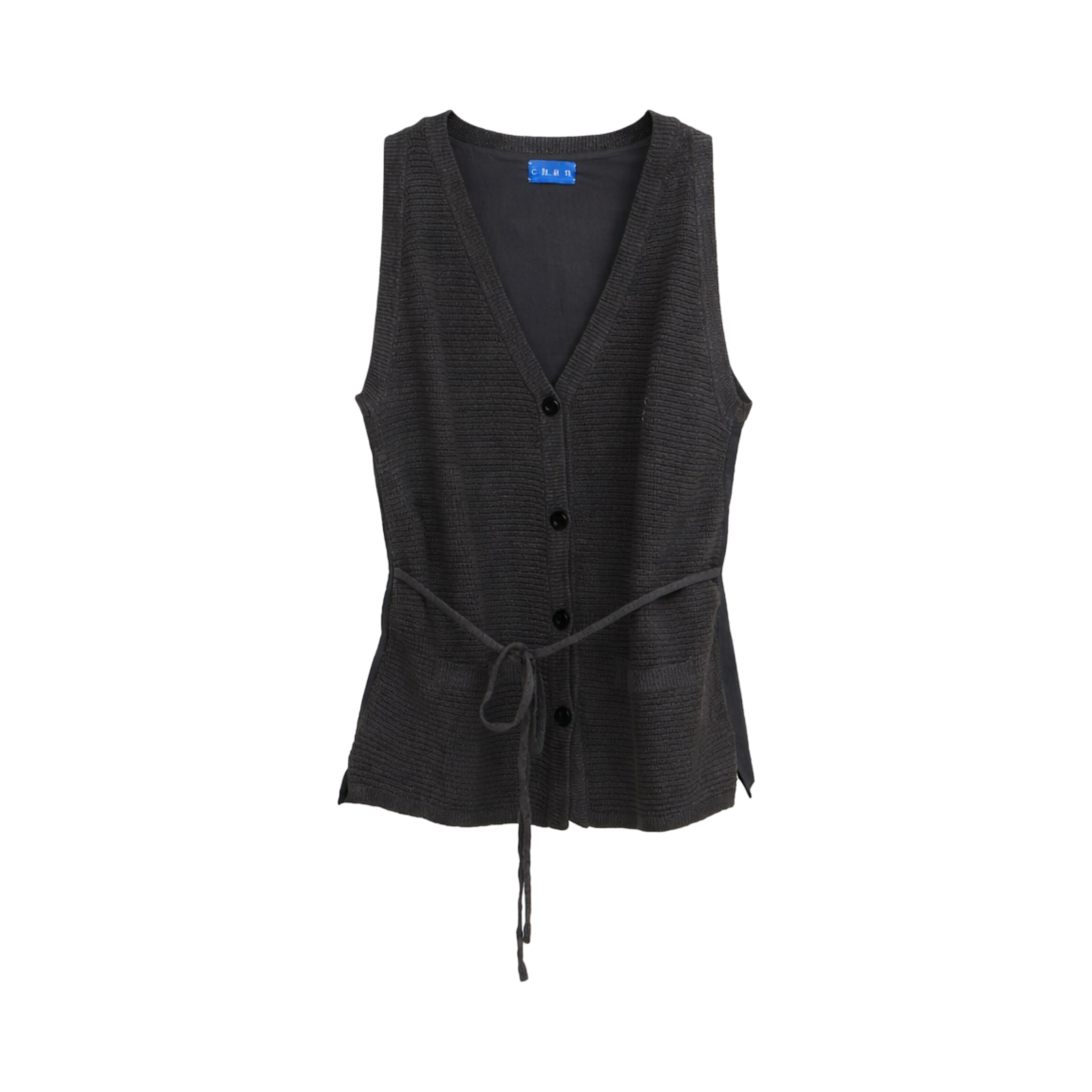 Knit V-Neck Tie Vest – Charcoal