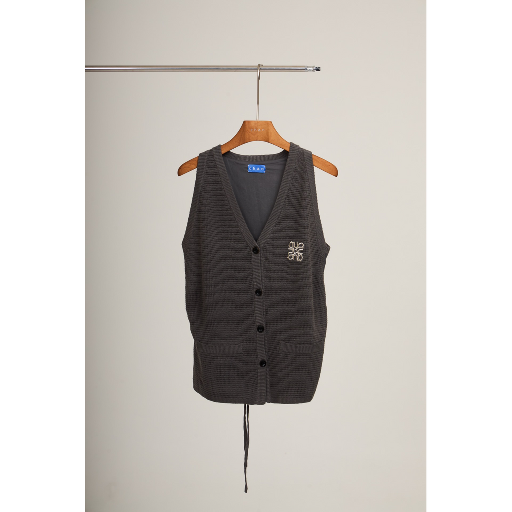 Knit V-Neck Tie Vest – Charcoal
