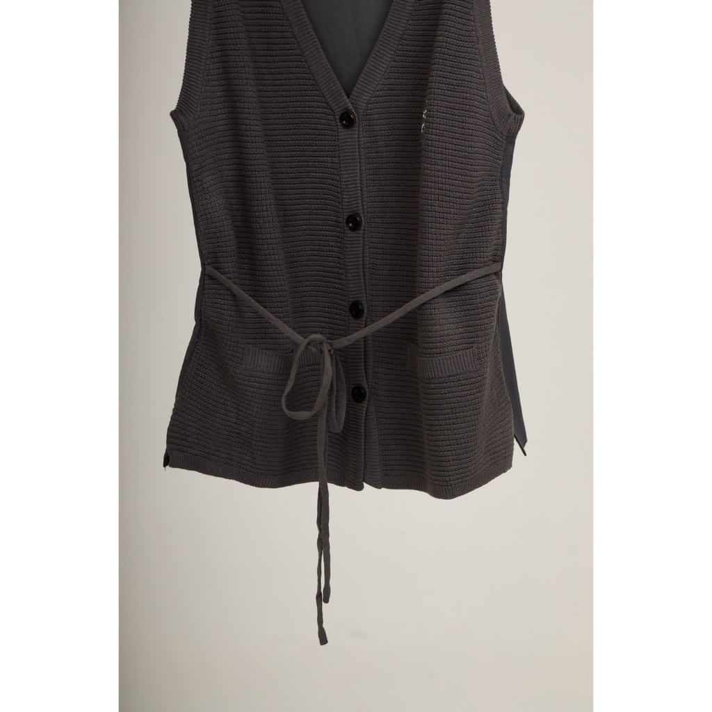 Knit V-Neck Tie Vest – Charcoal