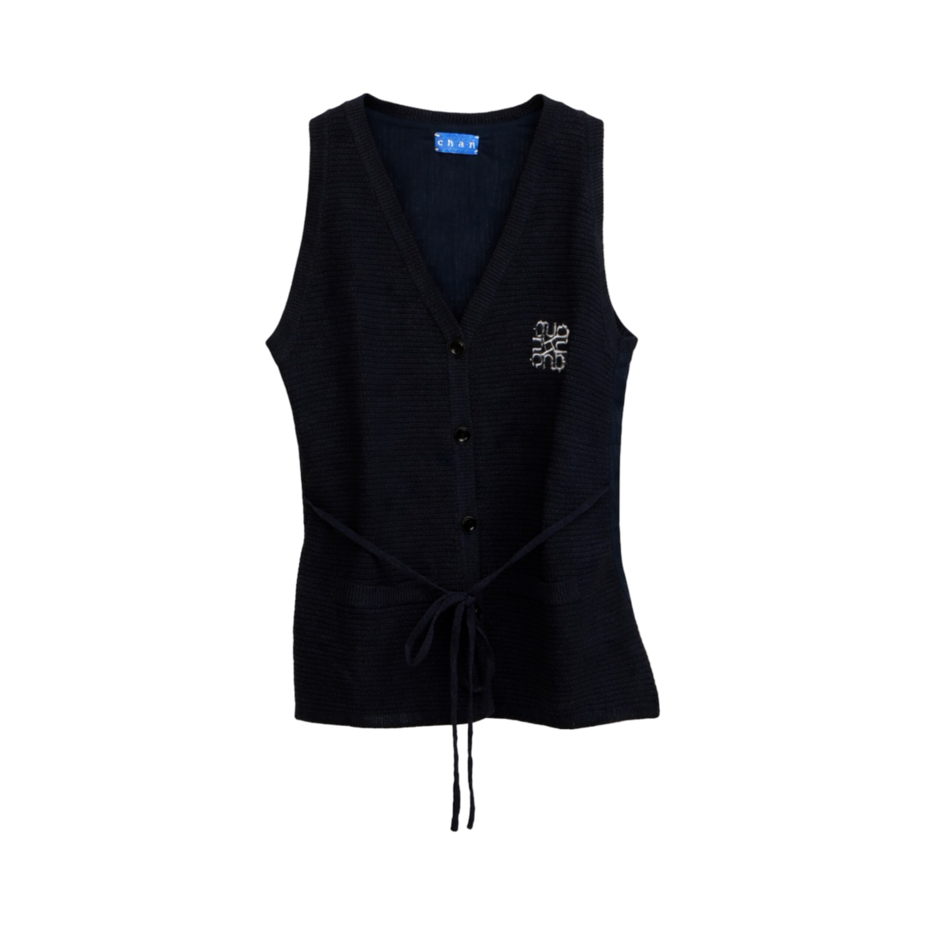 Knit V-Neck Tie Vest – Navy