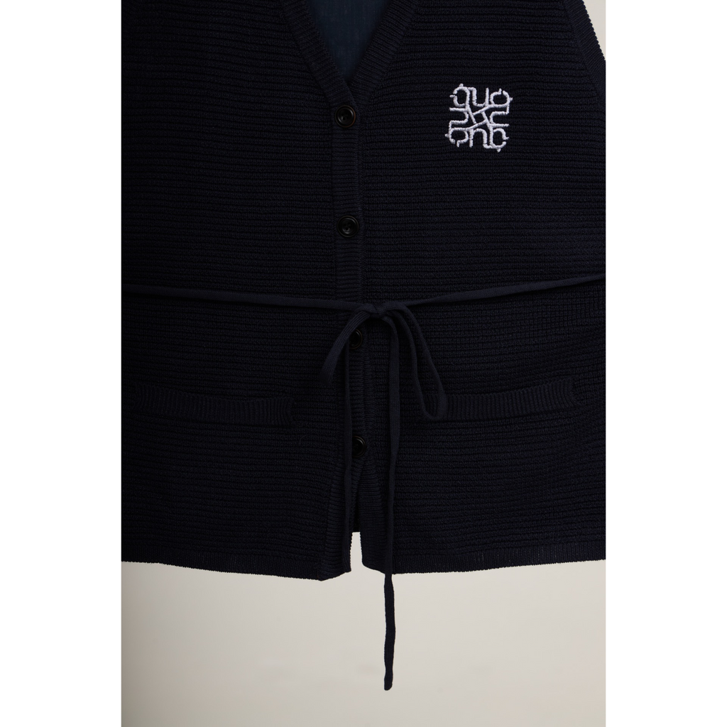 Knit V-Neck Tie Vest – Navy