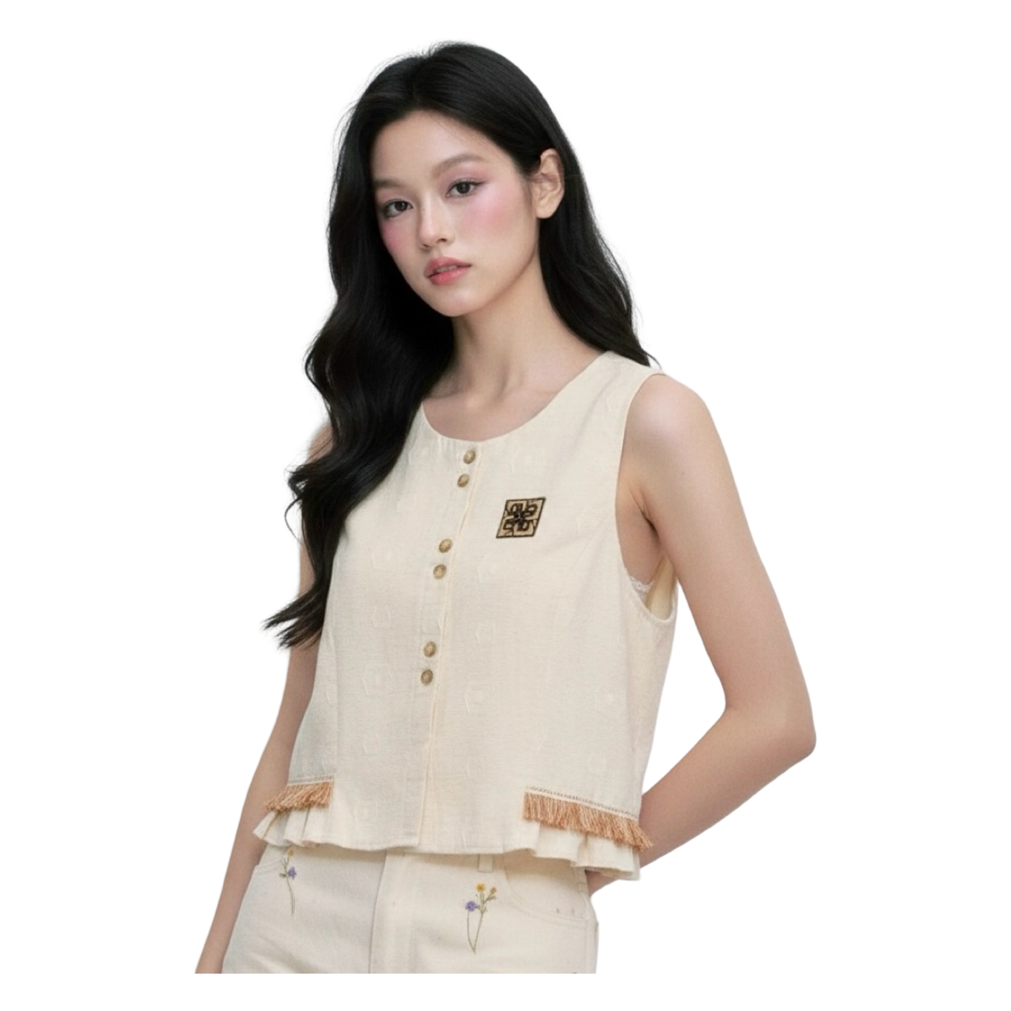 Fringe Vest – Beige