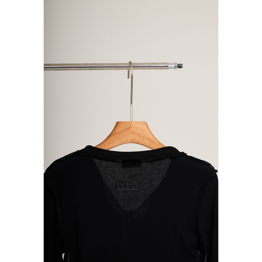Double-Layer Sheer Shirt  – Black