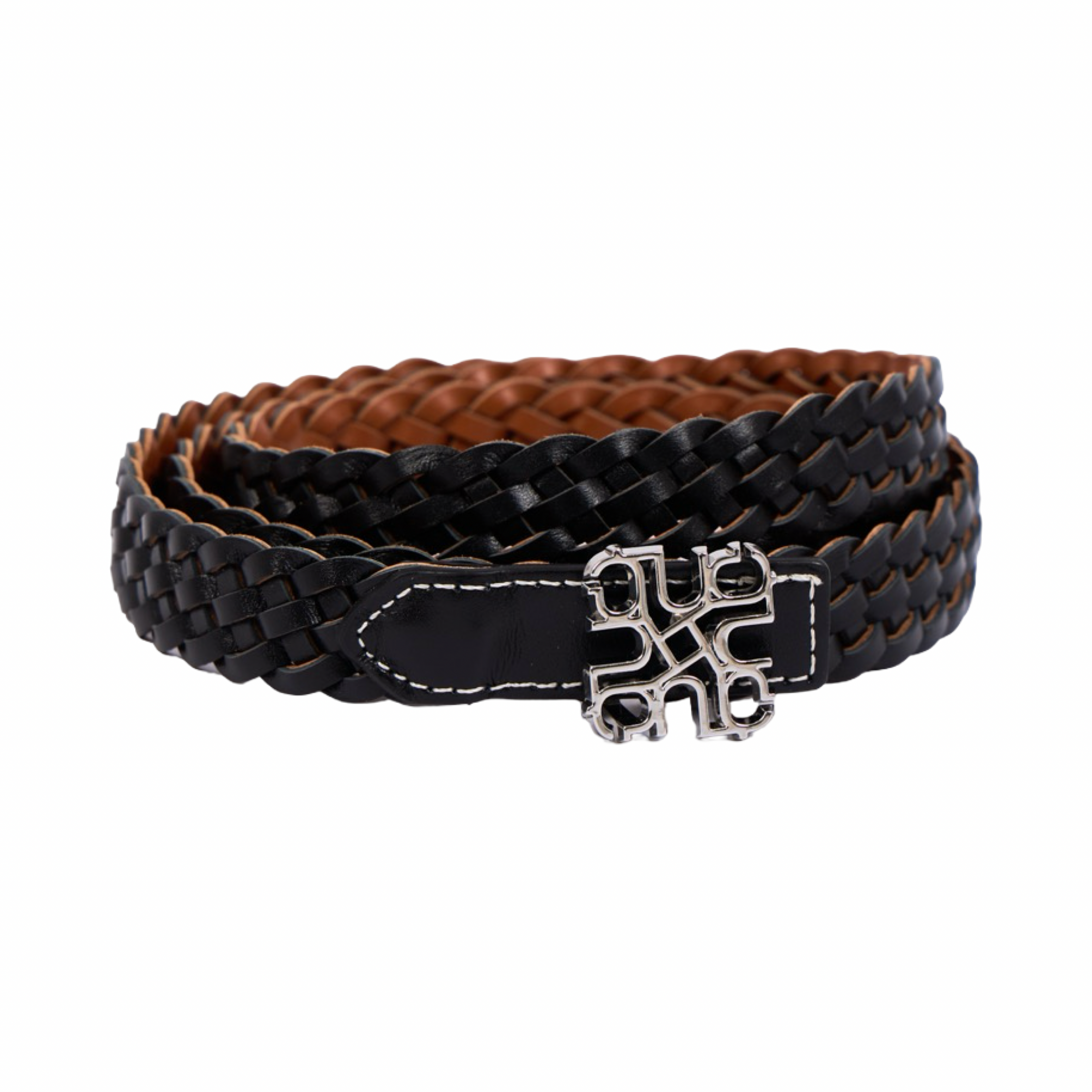 Woven Leather Belt Black/Brown – Silver