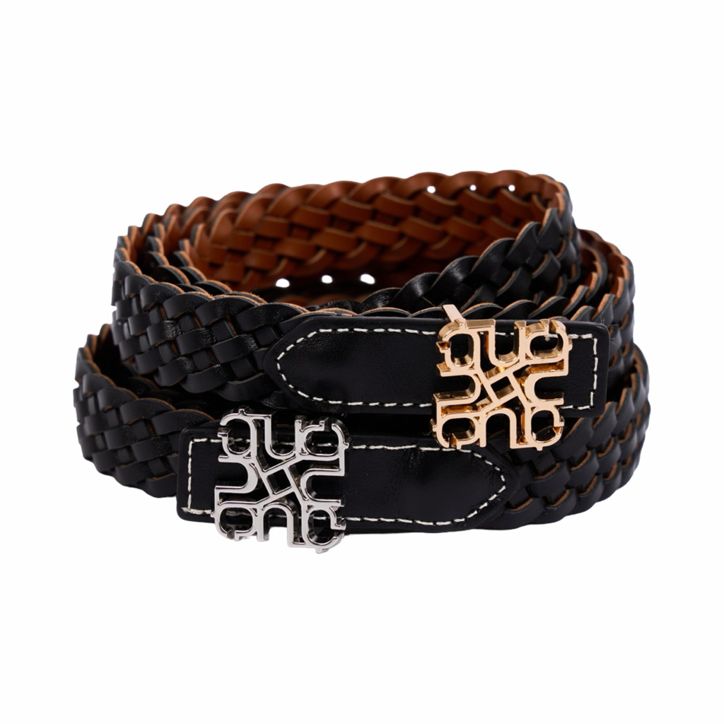 Woven Leather Belt Black/Brown – Gold
