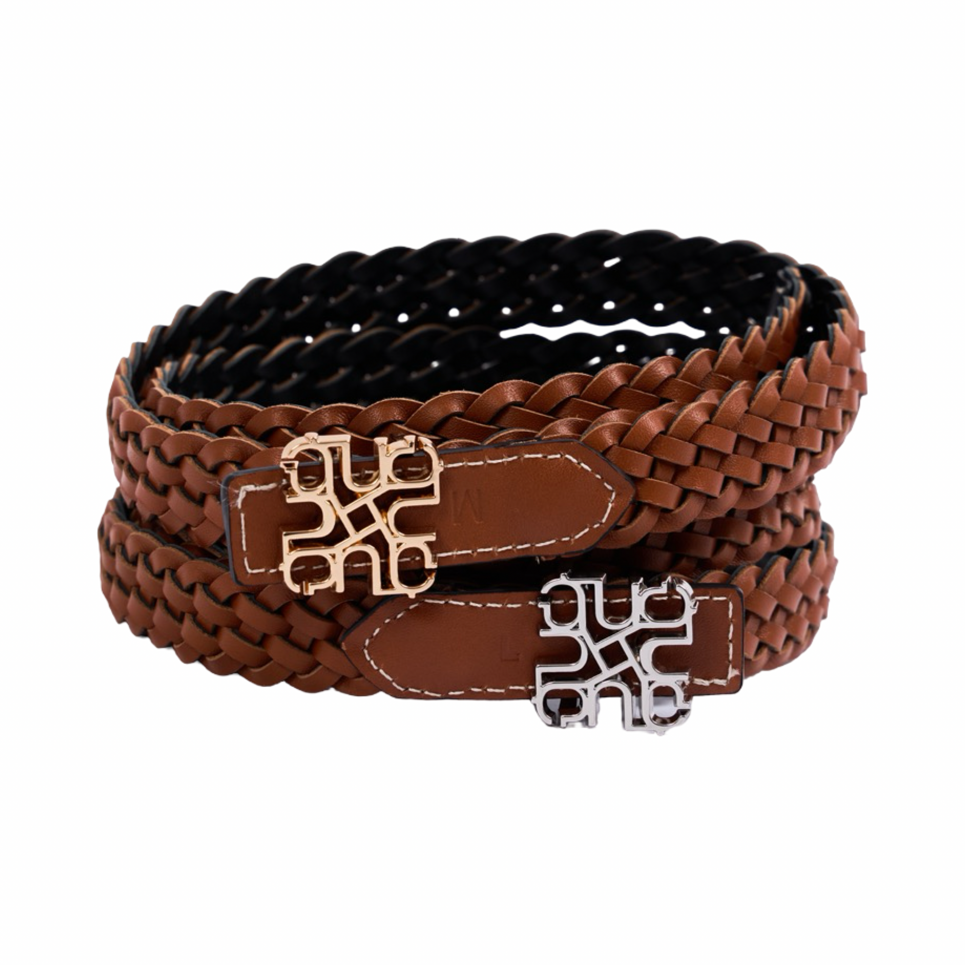 Woven Leather Belt Black/Brown – Gold