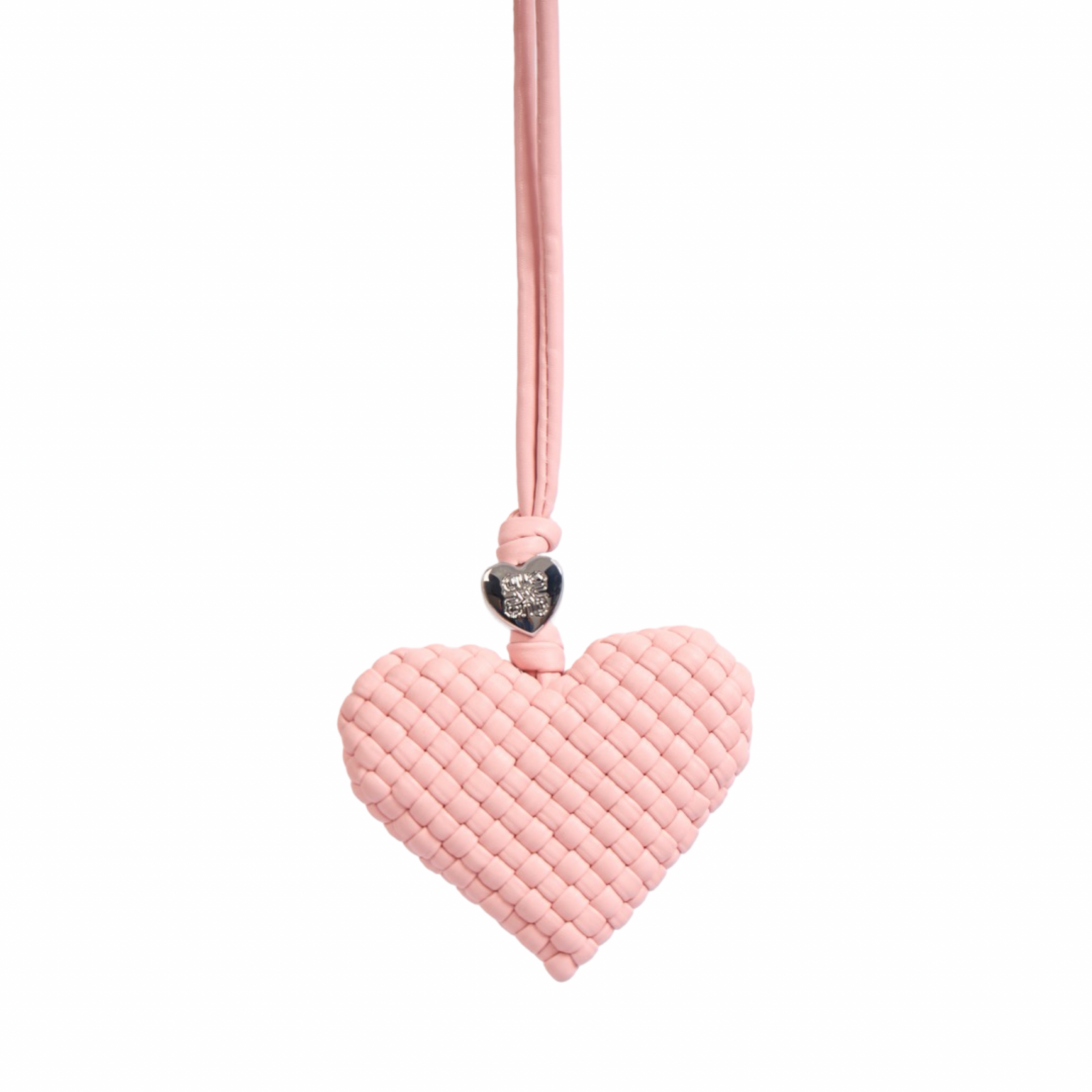 Woven Heart Baby Pink Bag Charm – Silver