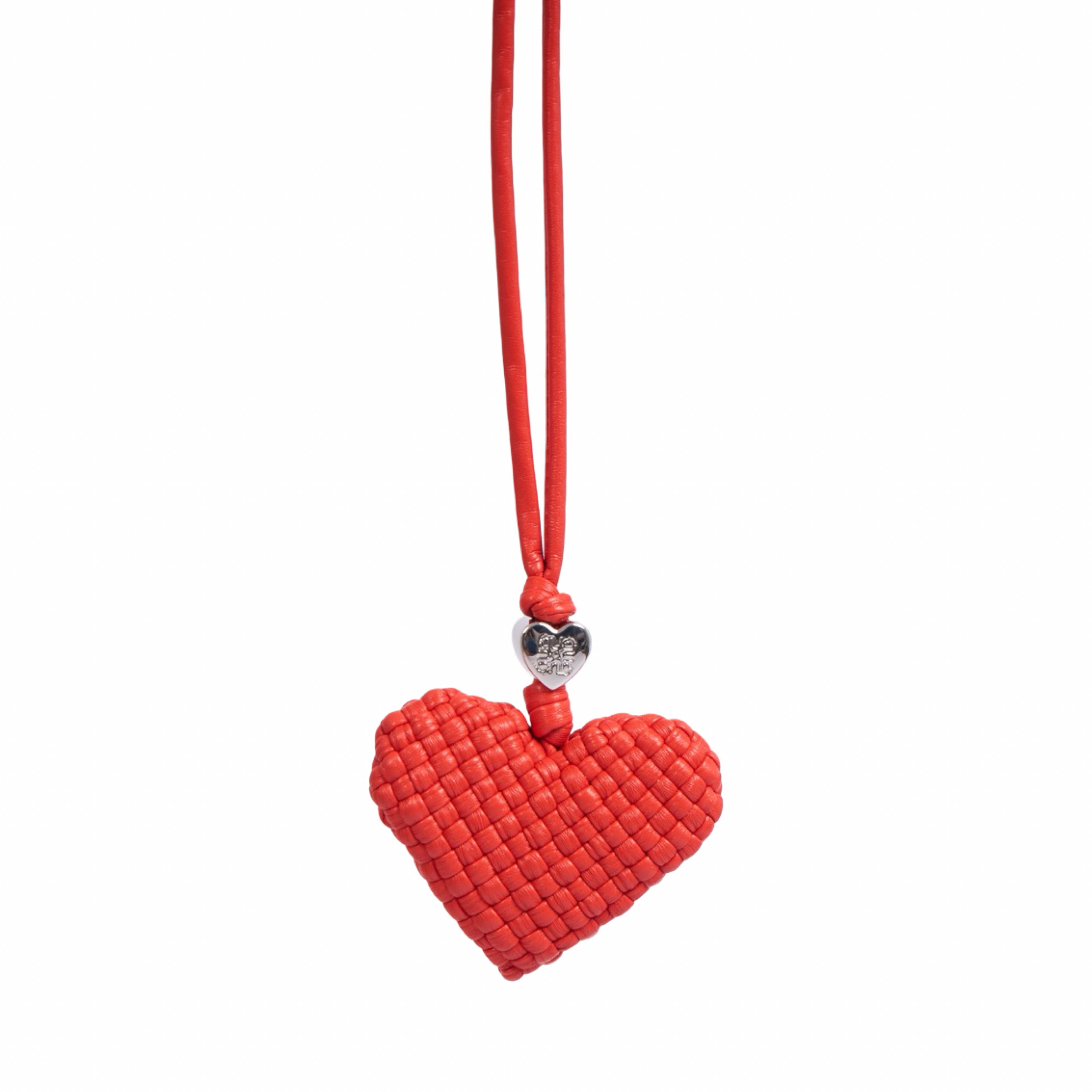 Woven Heart Red Bag Charm – Silver