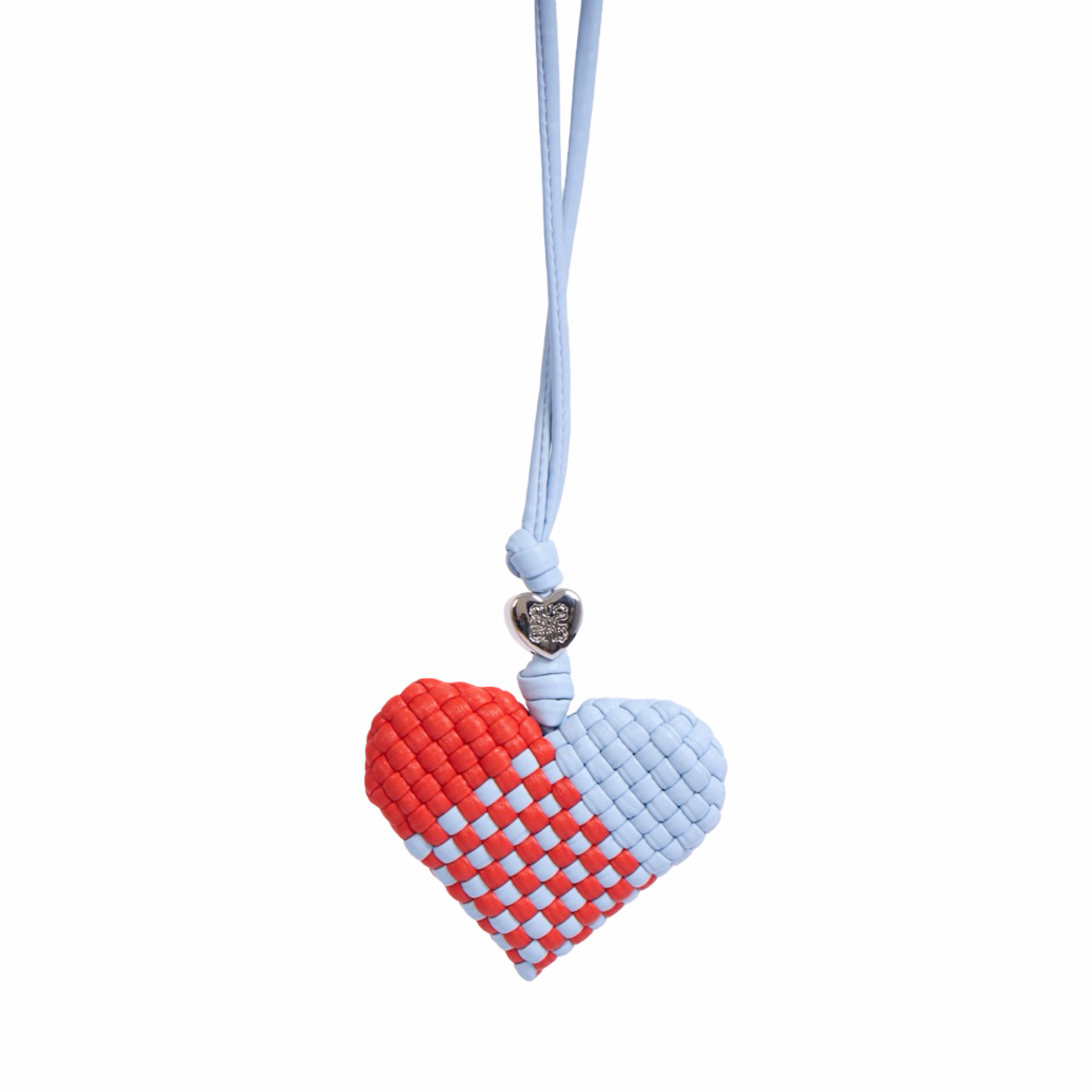 Woven Heart Red Blue Bag Charm – Silver