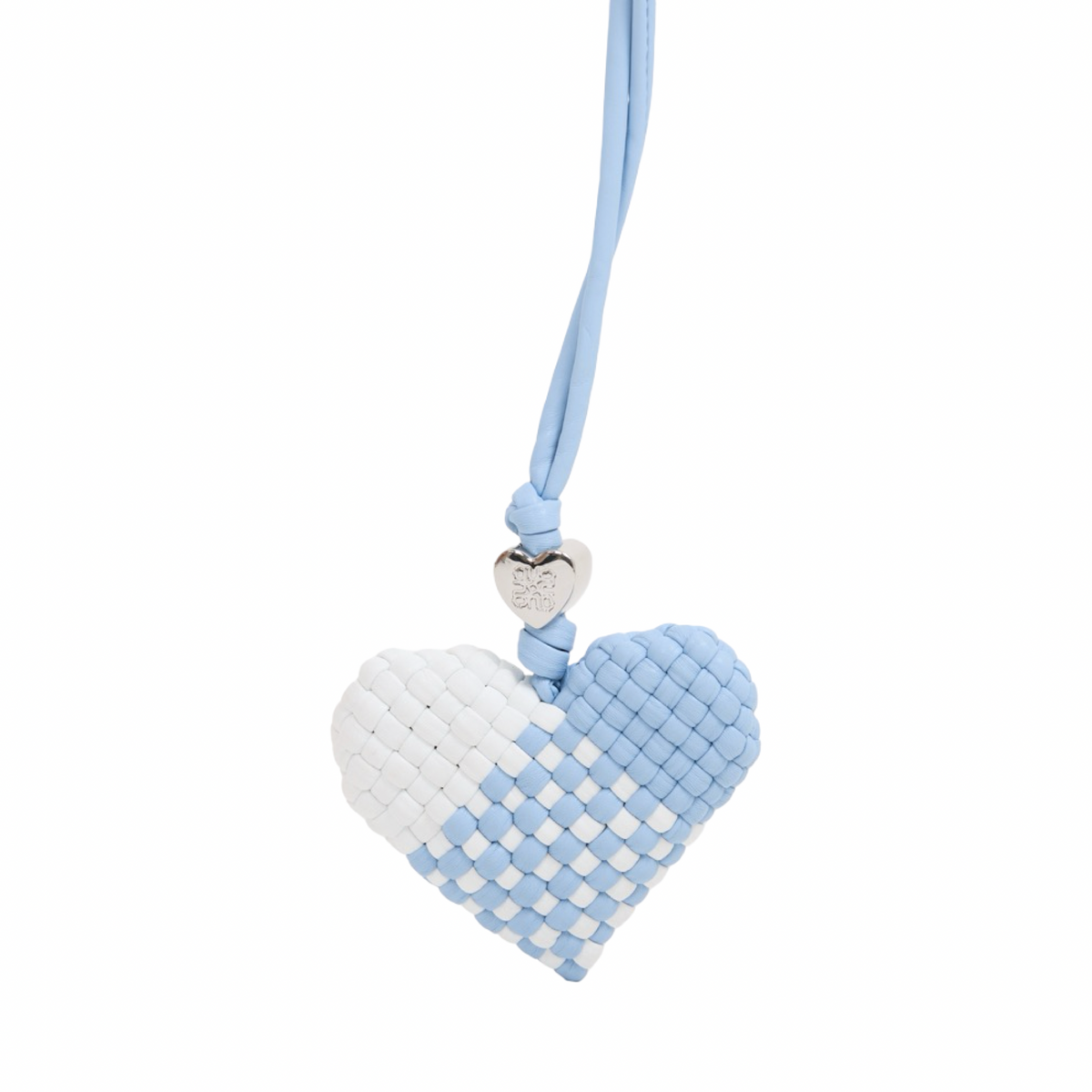 Woven Heart Blue/White Bag Charm – Silver
