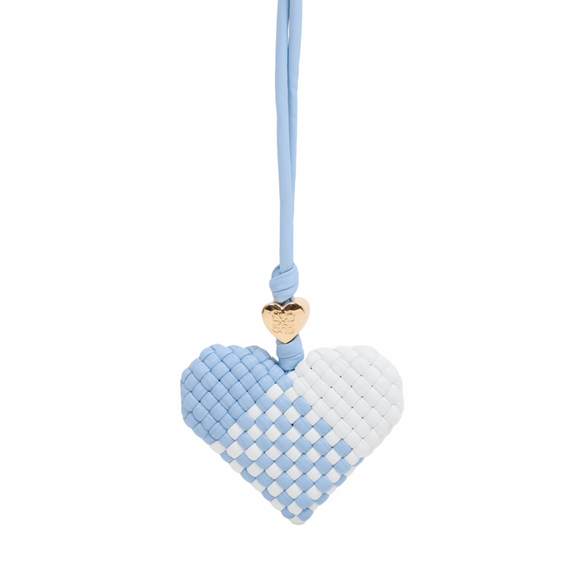 Woven Heart Blue/White Bag Charm – Gold