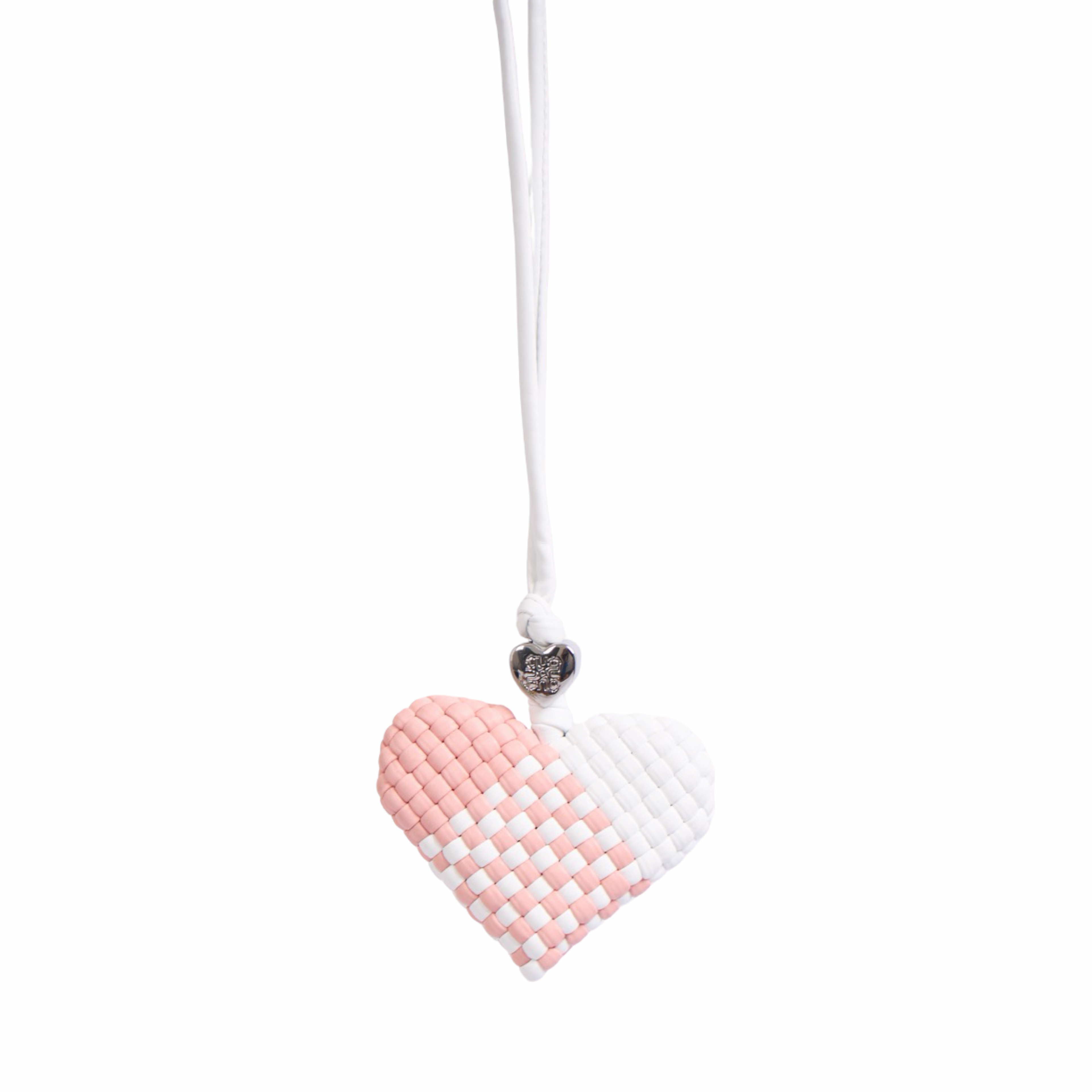 Woven Heart Pink White Bag Charm – Silver