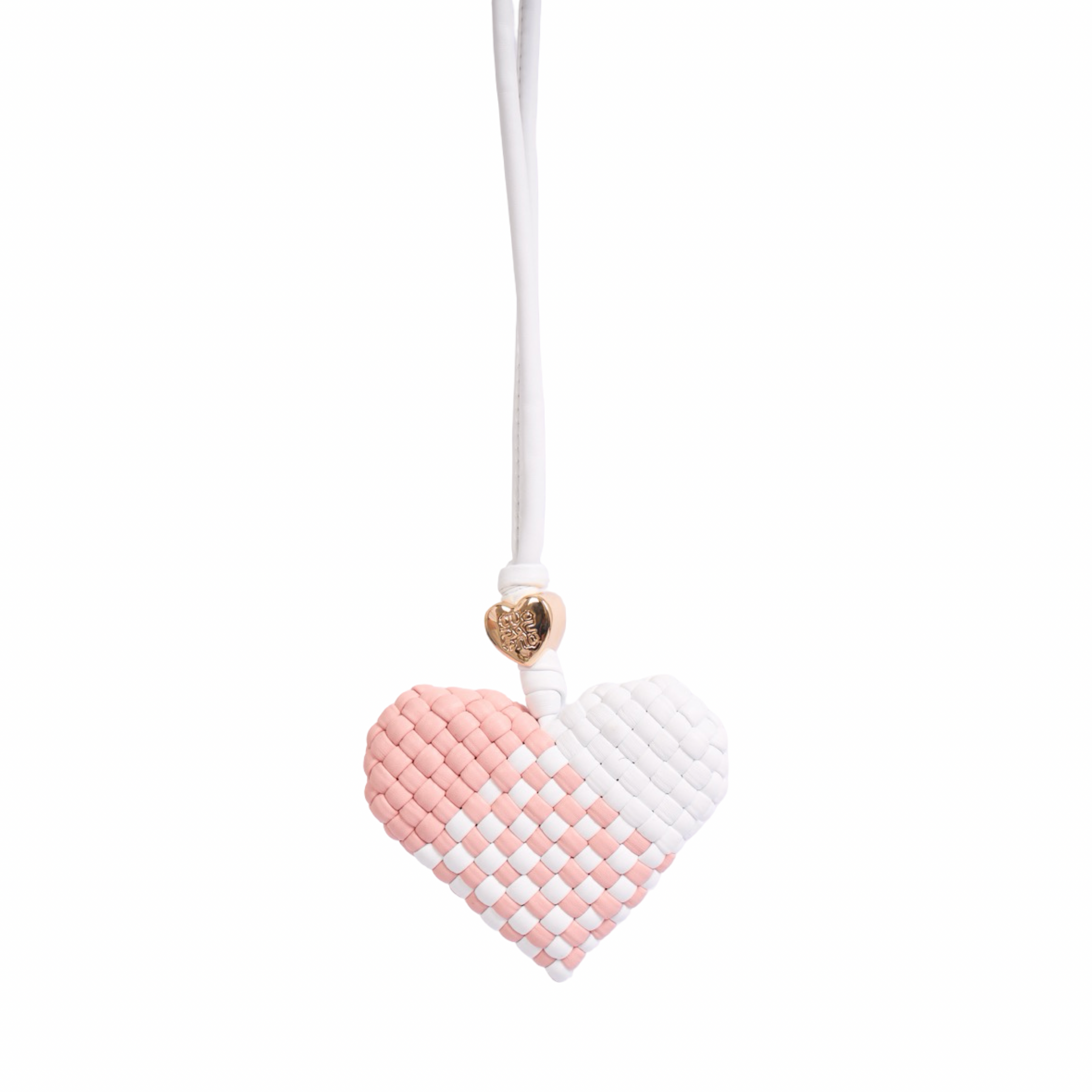 Woven Heart Pink White Bag Charm – Gold