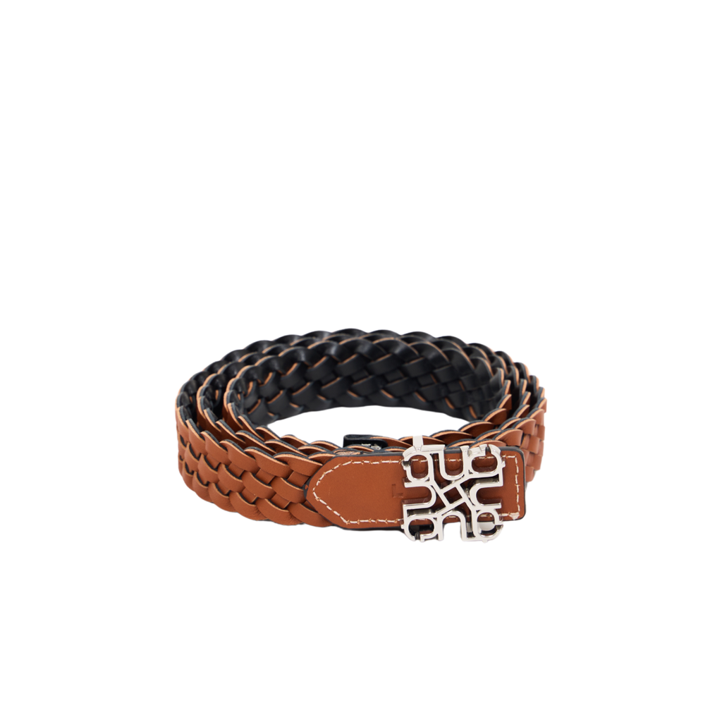 Woven Leather Belt Black/Brown – Silver