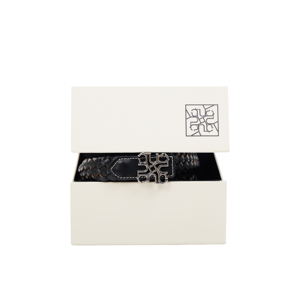 Woven Leather Belt Black/Brown – Silver