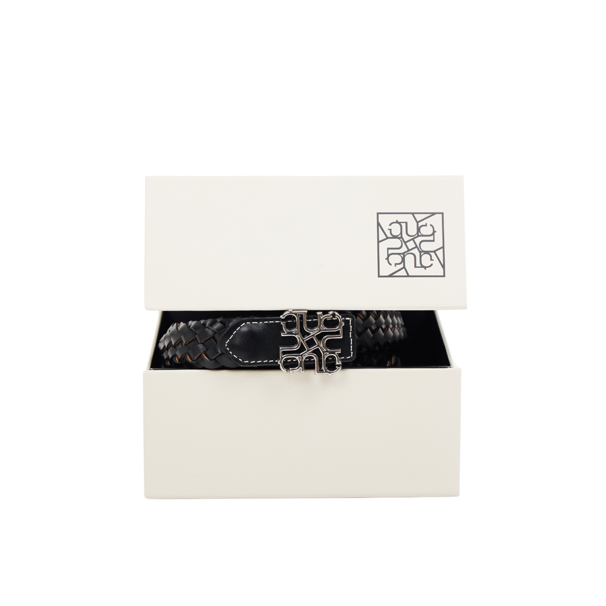 Woven Leather Belt Black/Brown – Silver