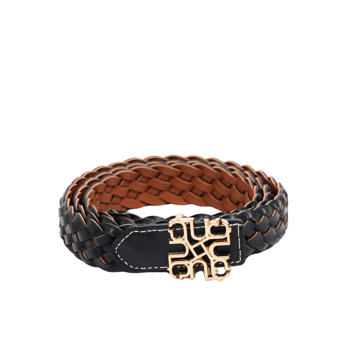 Woven Leather Belt Black/Brown – Gold