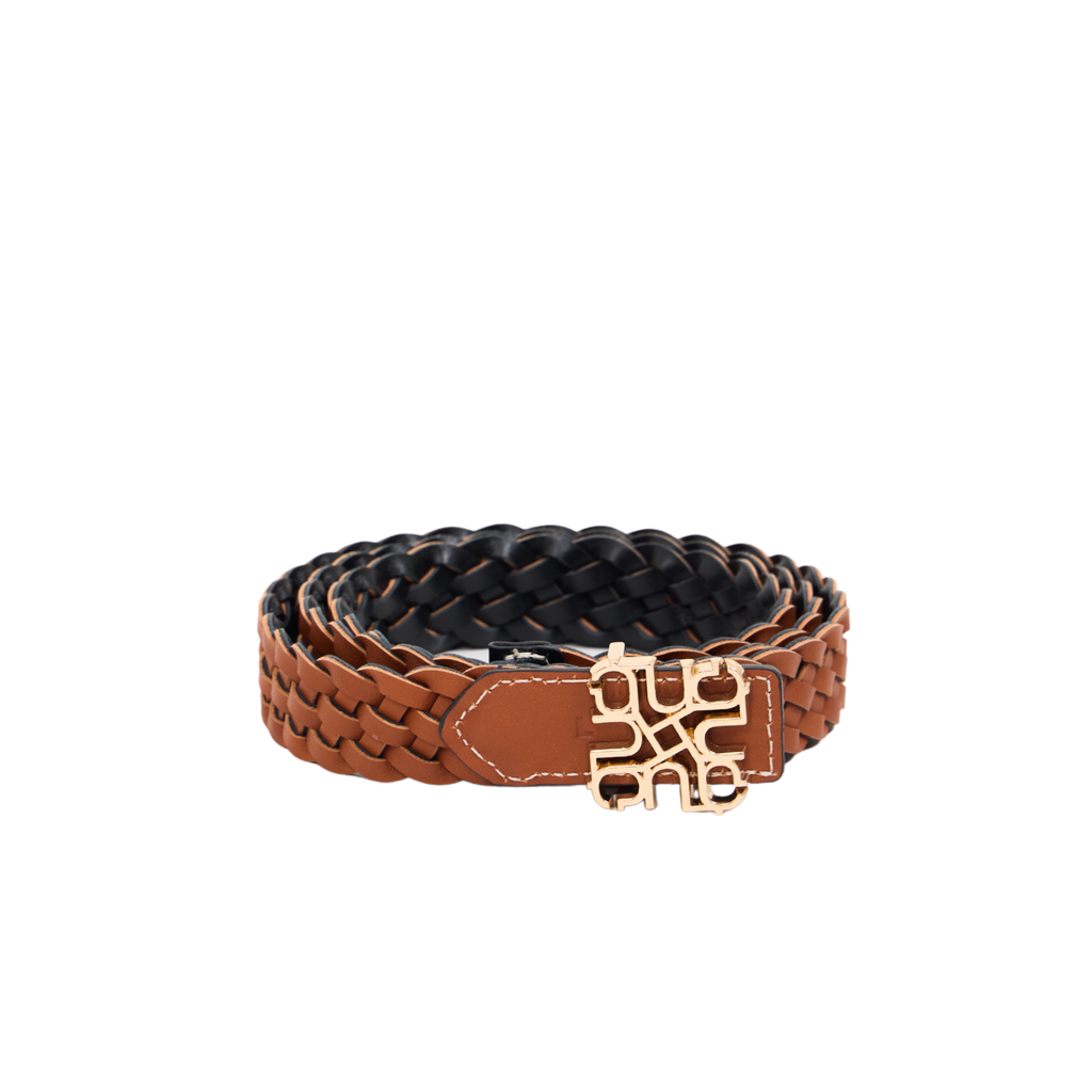 Woven Leather Belt Black/Brown – Gold