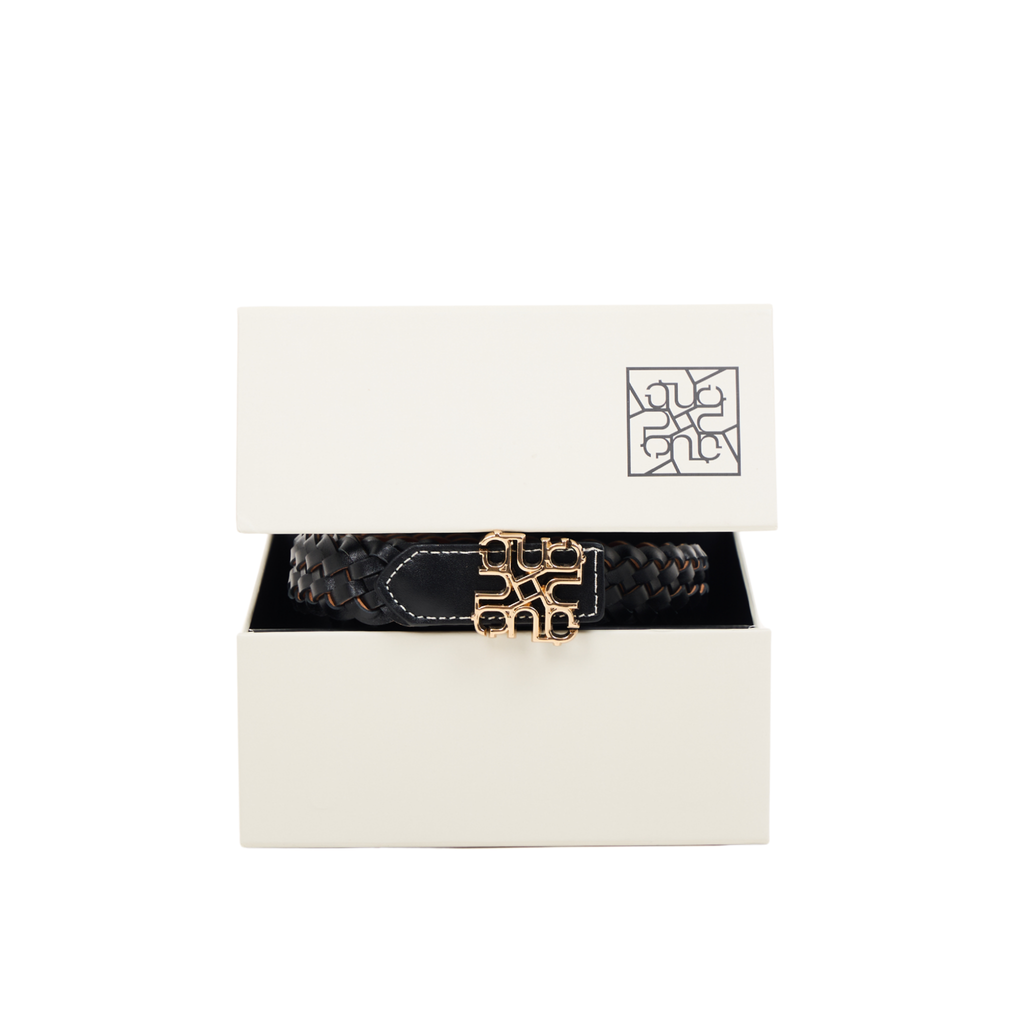 Woven Leather Belt Black/Brown – Gold