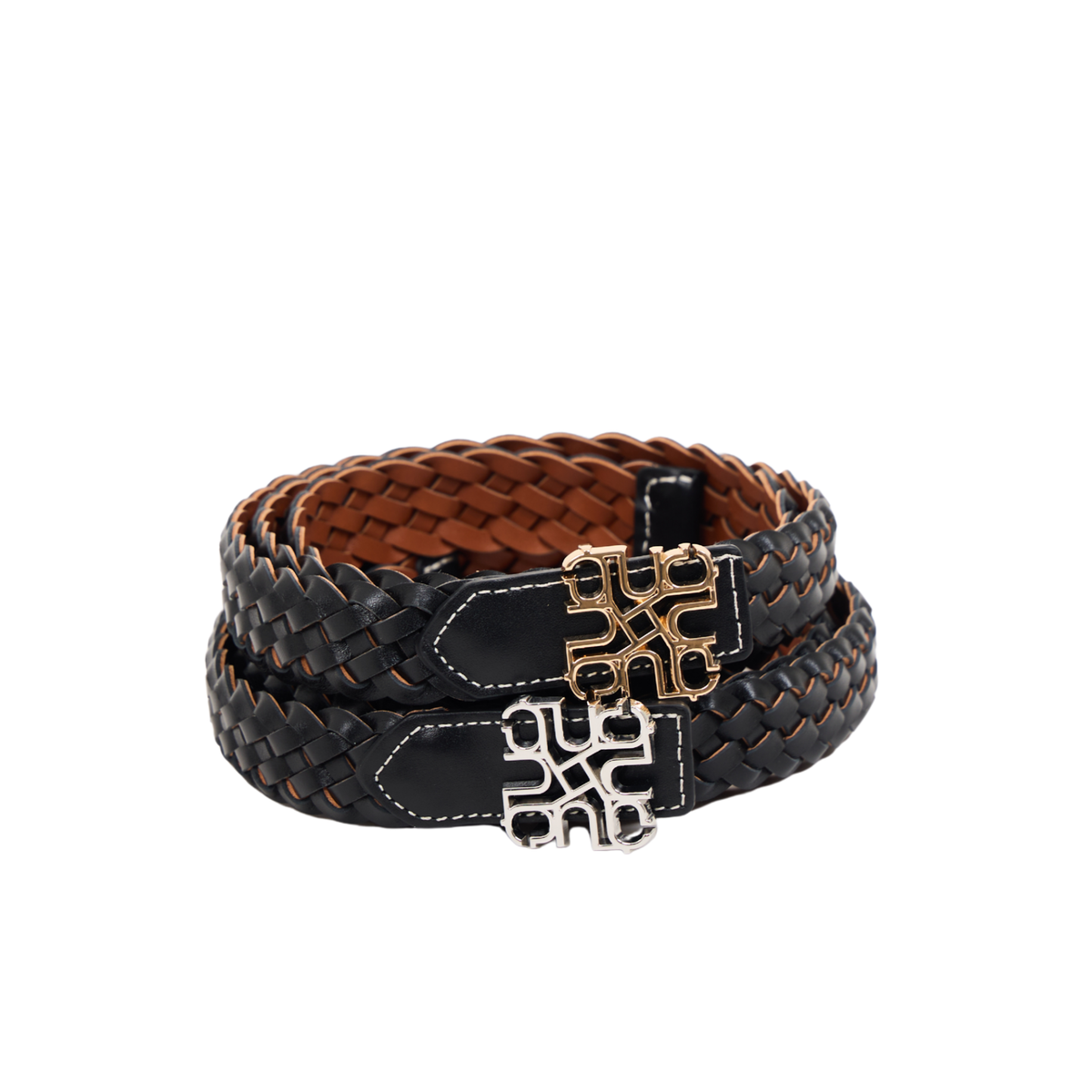 Woven Leather Belt Black/Brown – Silver
