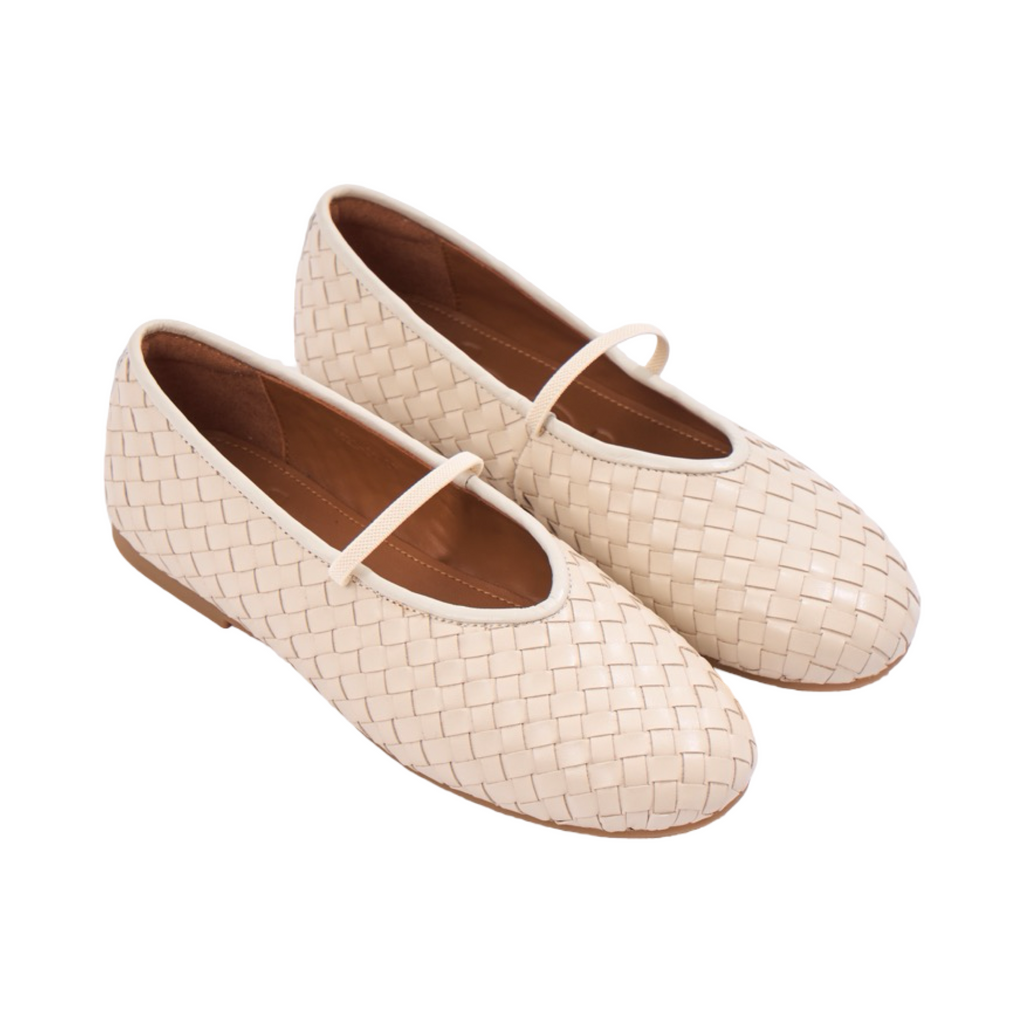 Chan Journey – Florence Handmade Woven Calfskin Flats – Ivory