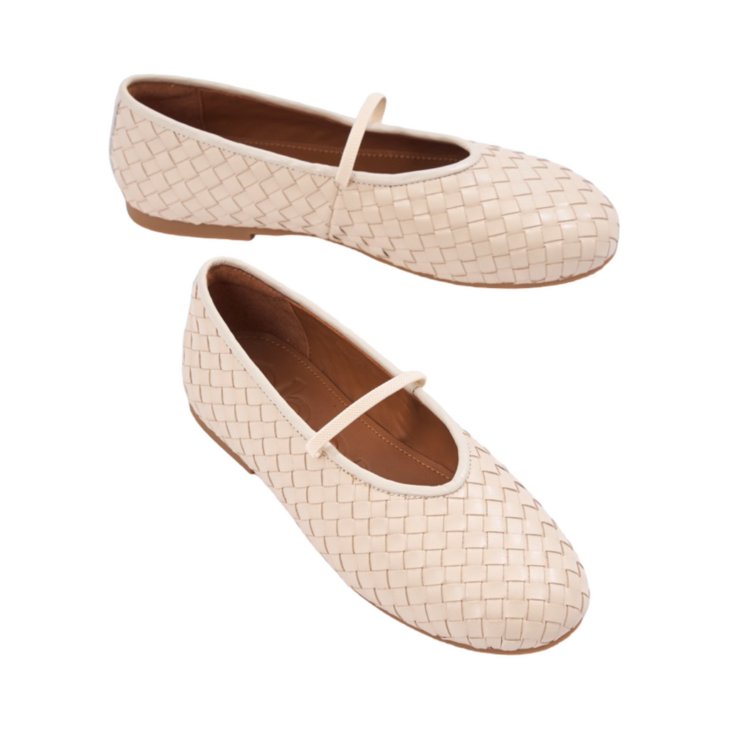 Chan Journey – Florence Handmade Woven Calfskin Flats – Ivory