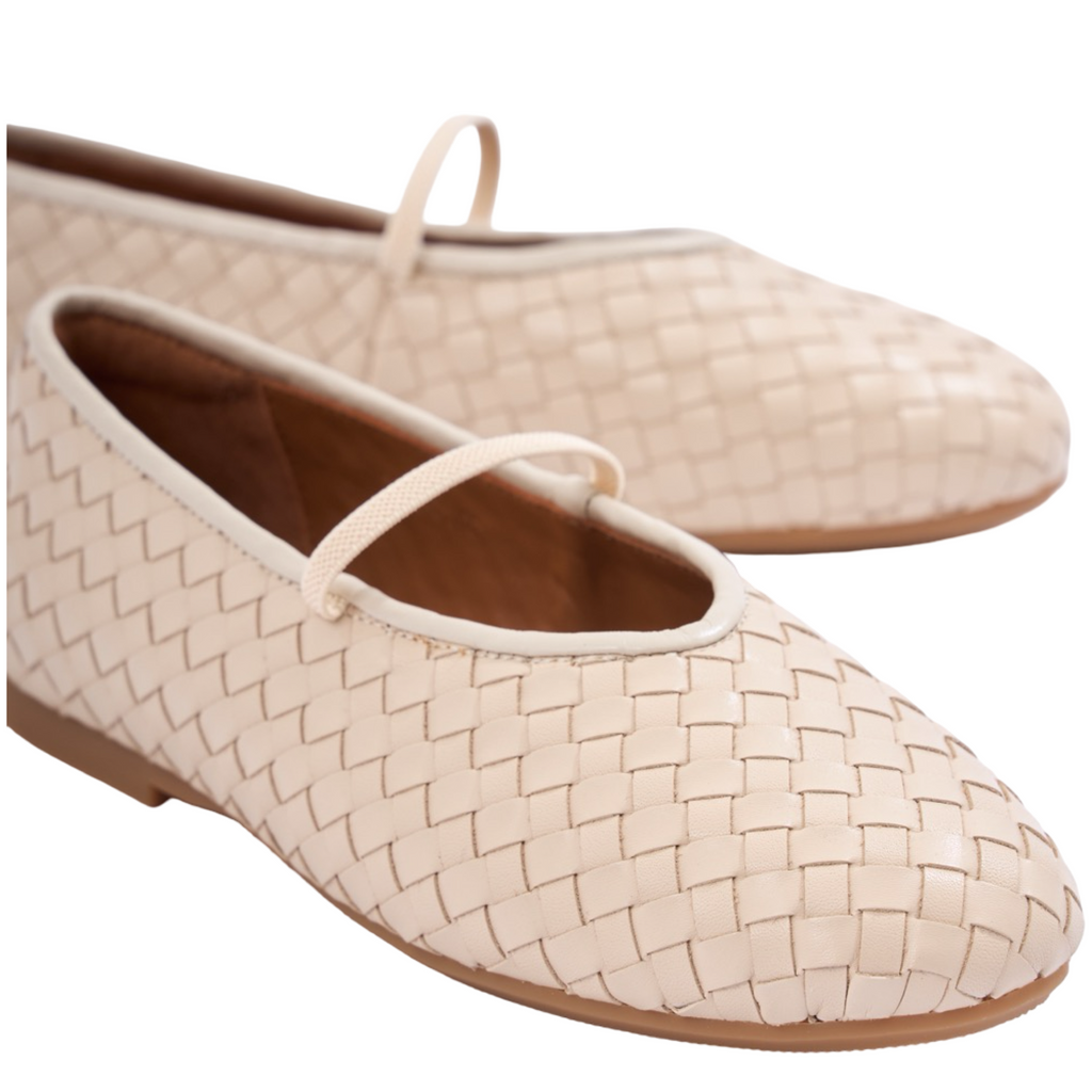 Chan Journey – Florence Handmade Woven Calfskin Flats – Ivory