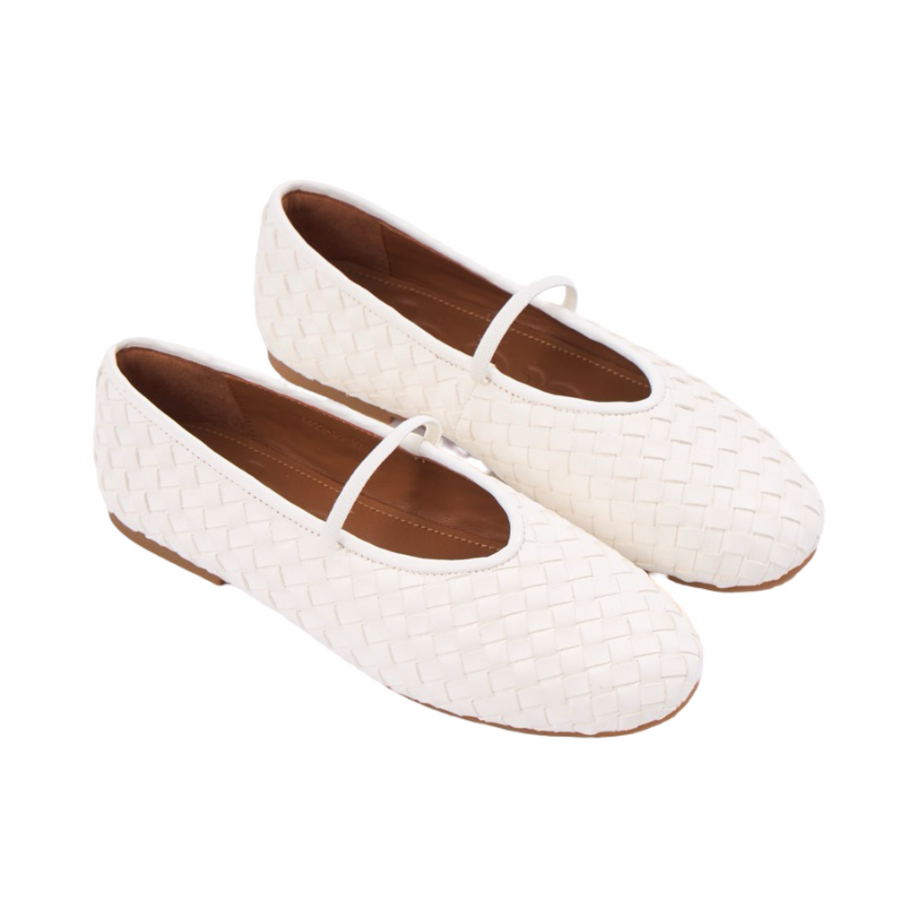 Chan Journey – Florence Handmade Woven Calfskin Flats – Snow