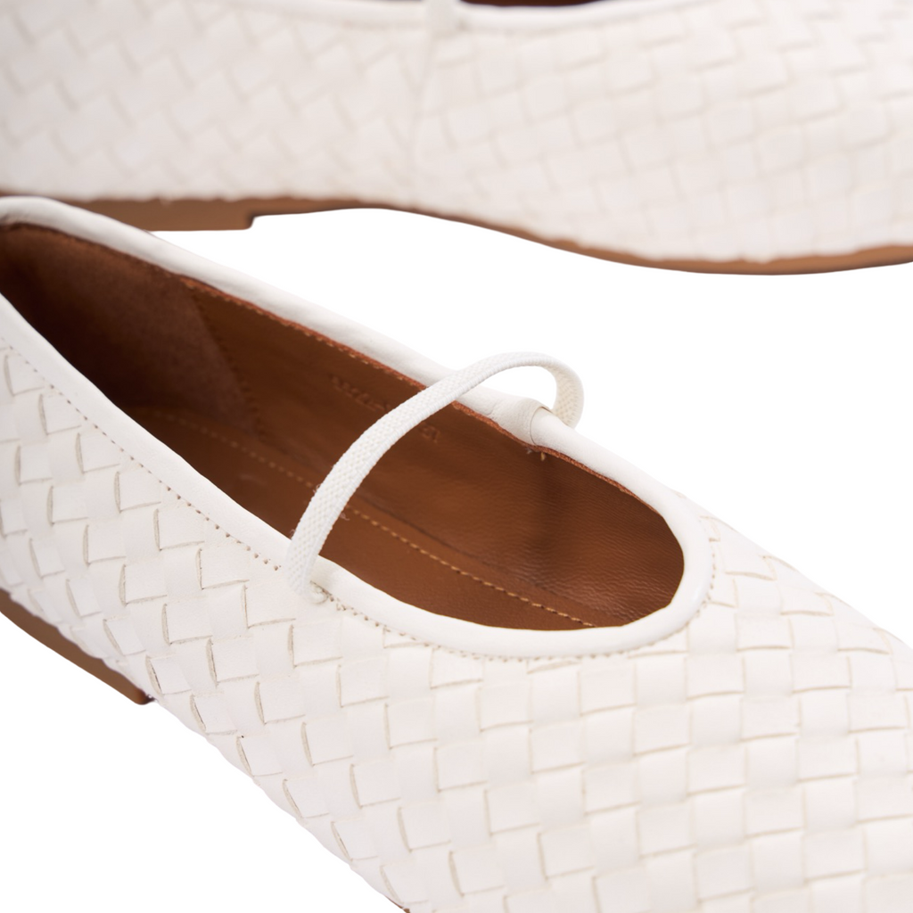 Chan Journey – Florence Handmade Woven Calfskin Flats – Snow