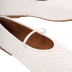 Chan Journey – Florence Handmade Woven Calfskin Flats – Snow