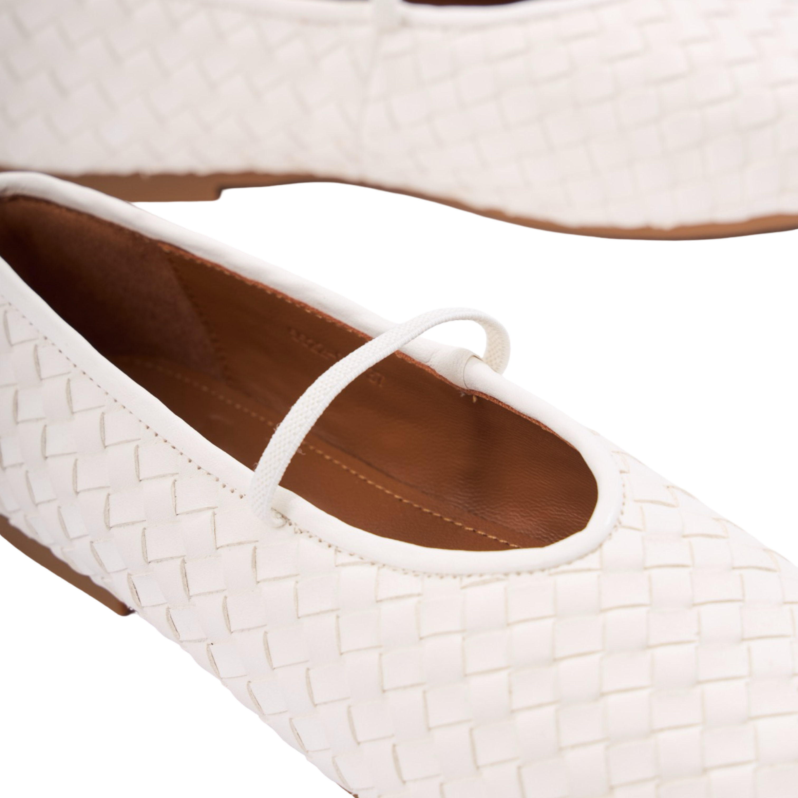 Chan Journey – Florence Handmade Woven Calfskin Flats – Snow