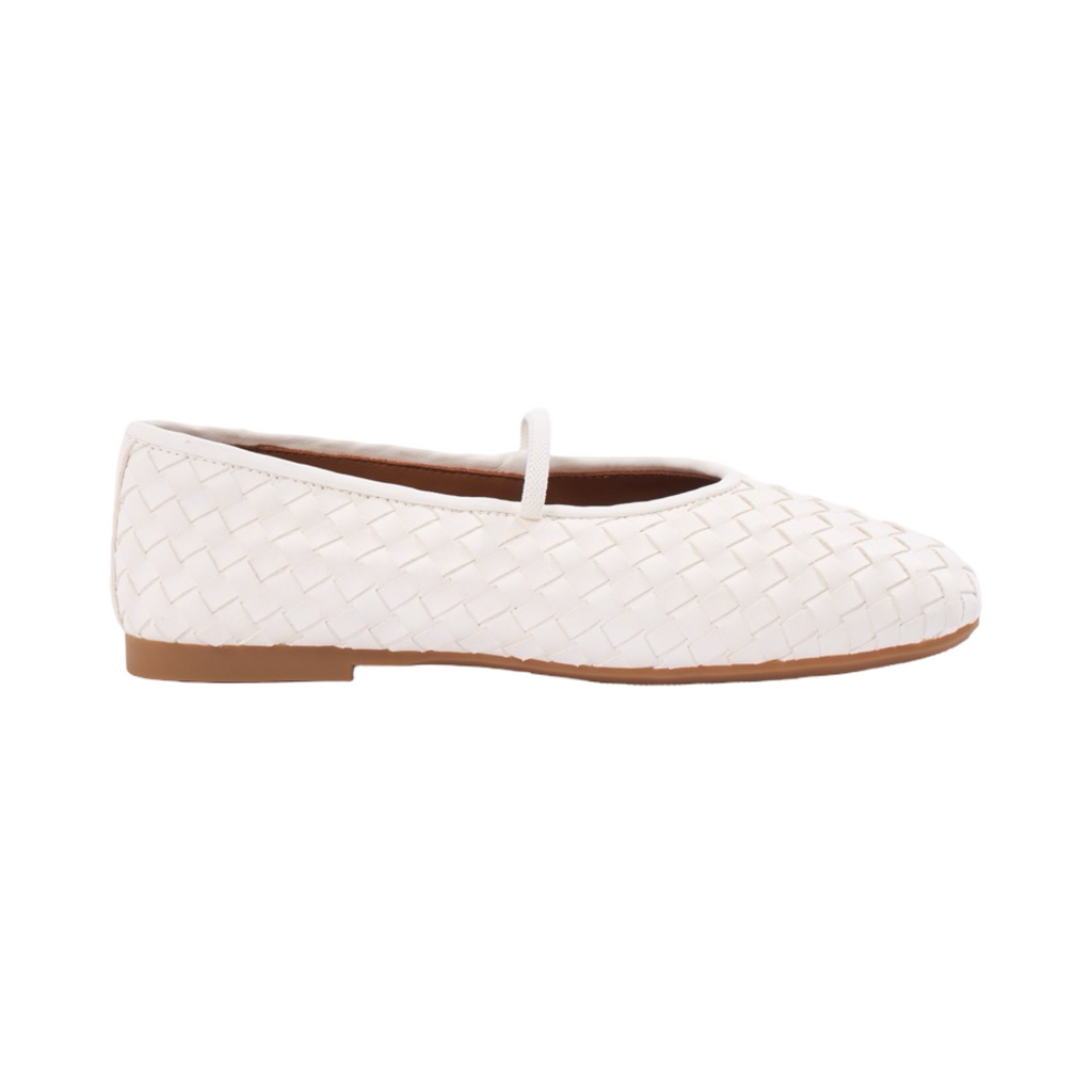 Chan Journey – Florence Handmade Woven Calfskin Flats – Snow