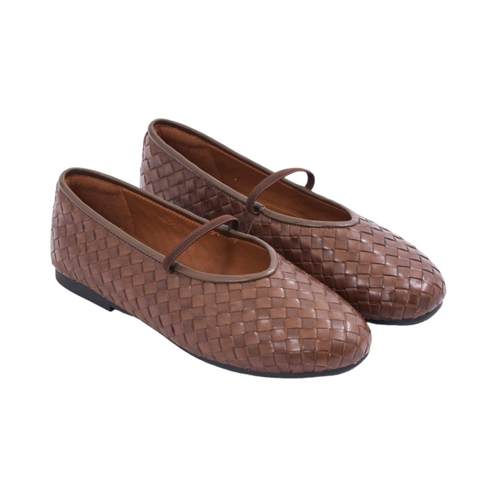 Chan Journey – Florence Handmade Woven Calfskin Flats – Chestnut