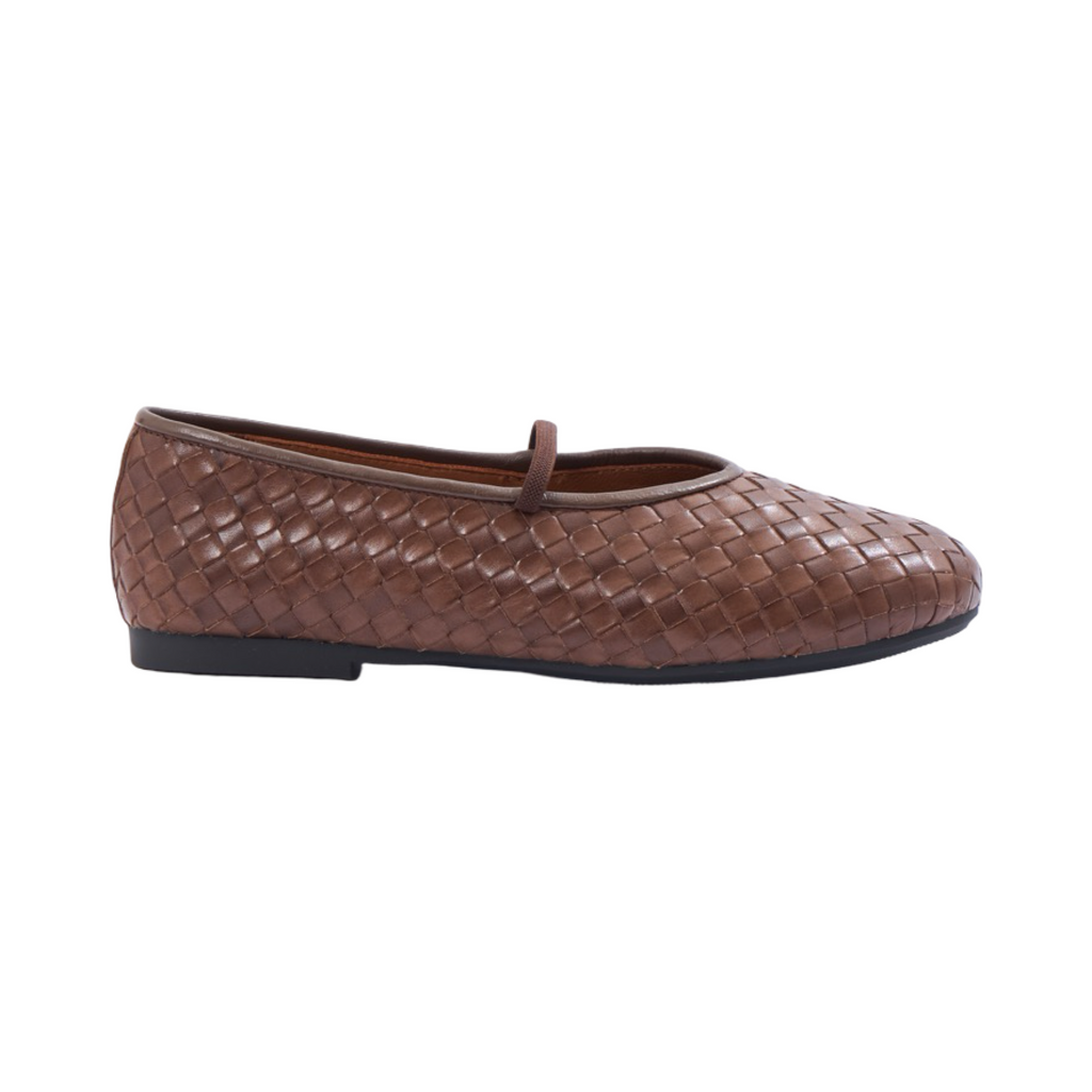 Chan Journey – Florence Handmade Woven Calfskin Flats – Chestnut