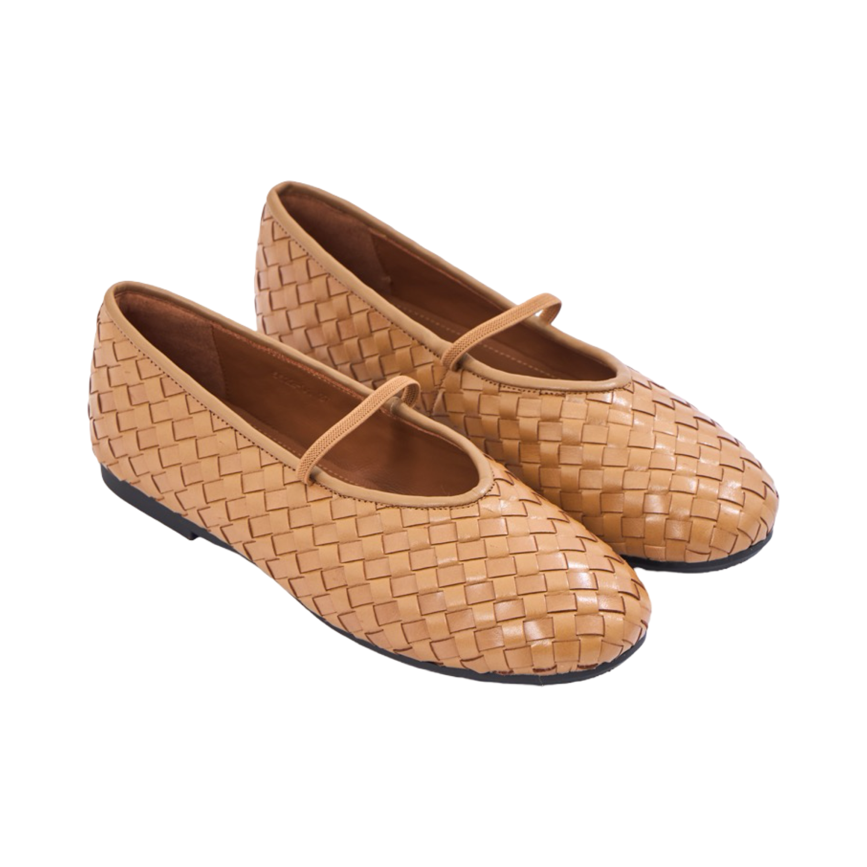 Chan Journey – Florence Handmade Woven Calfskin Flats – Milk Tea