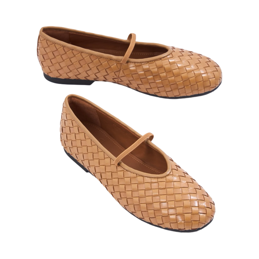Chan Journey – Florence Handmade Woven Calfskin Flats – Milk Tea