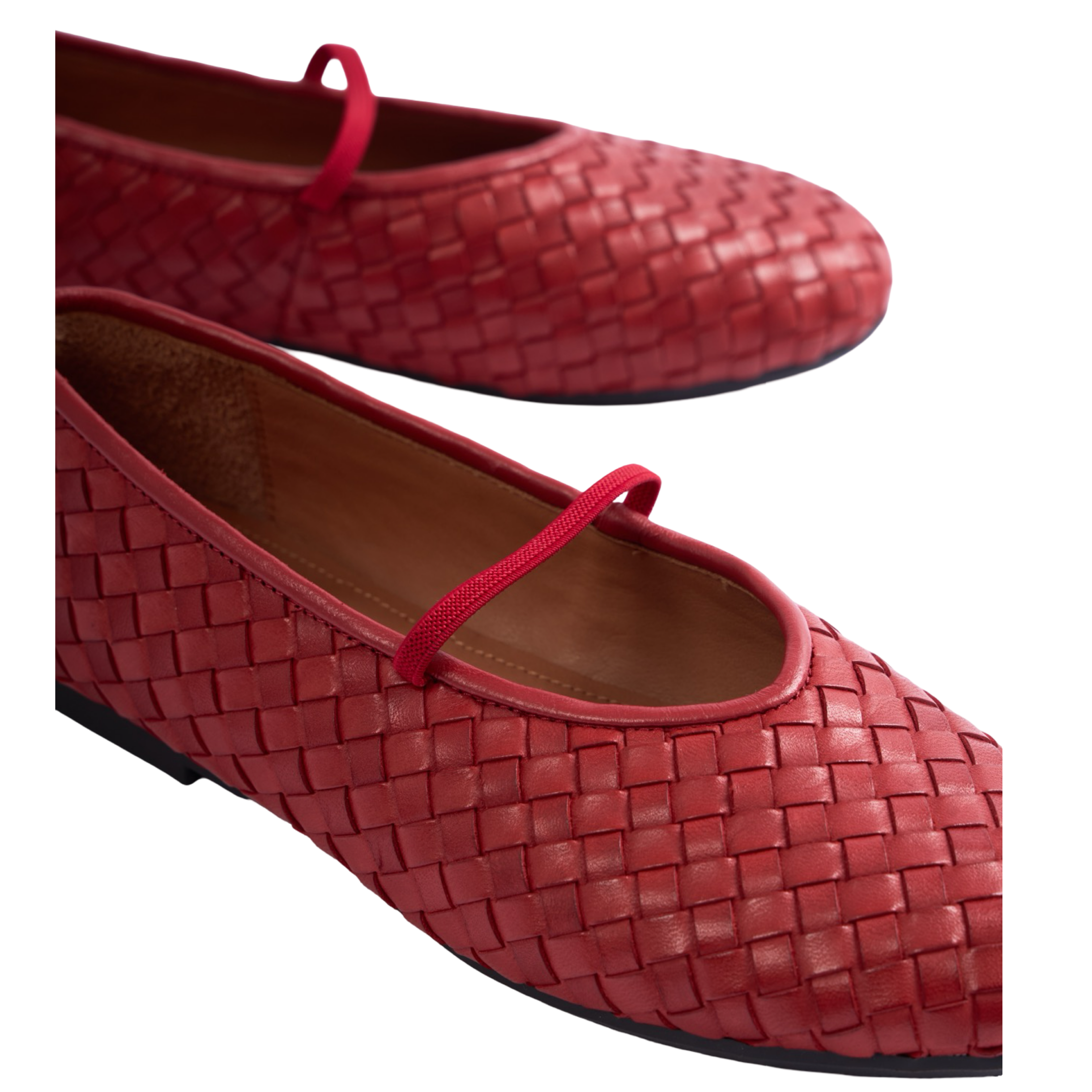 Chan Journey – Florence Handmade Woven Calfskin Flats – Ruby