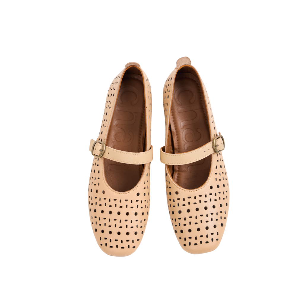 Journey – Siena Calfskin Mary Jane Flats – Milk Tea