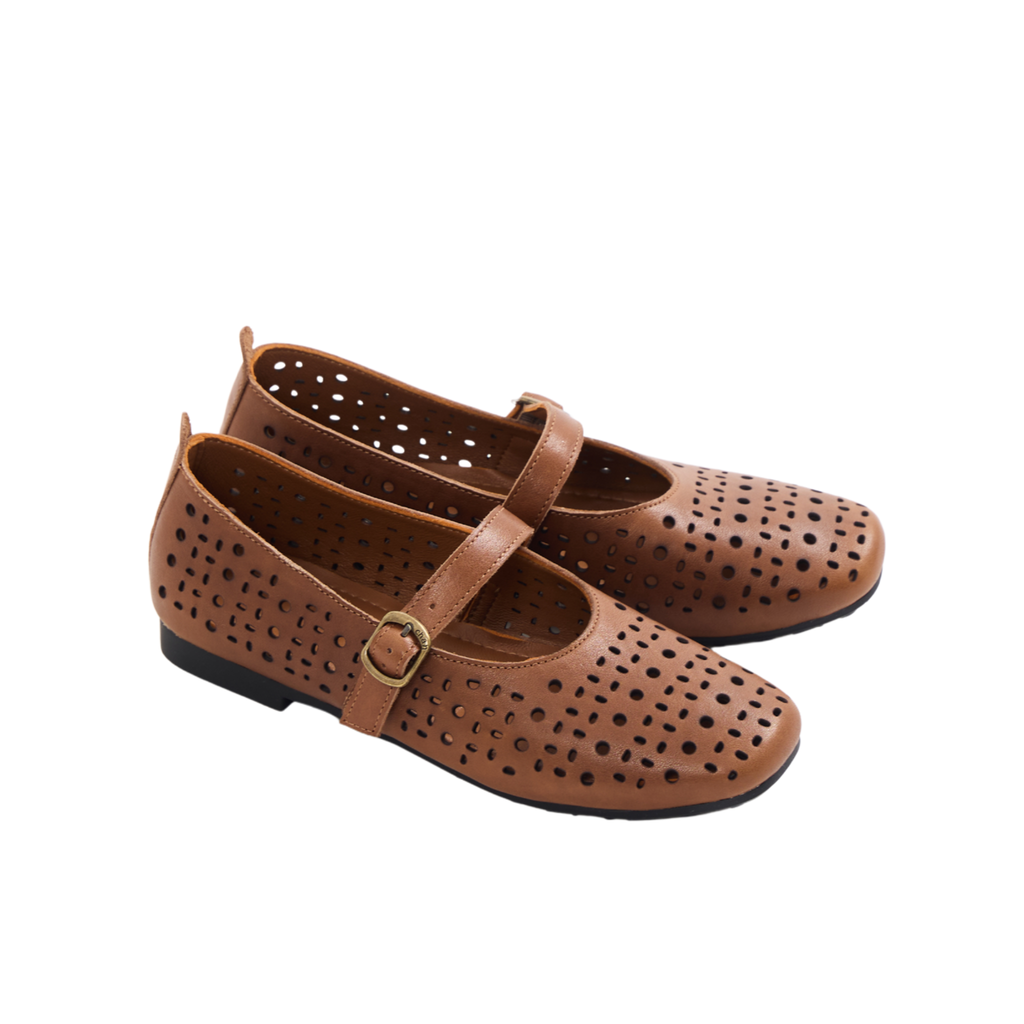 Journey – Siena Calfskin Mary Jane Flats – Chestnut