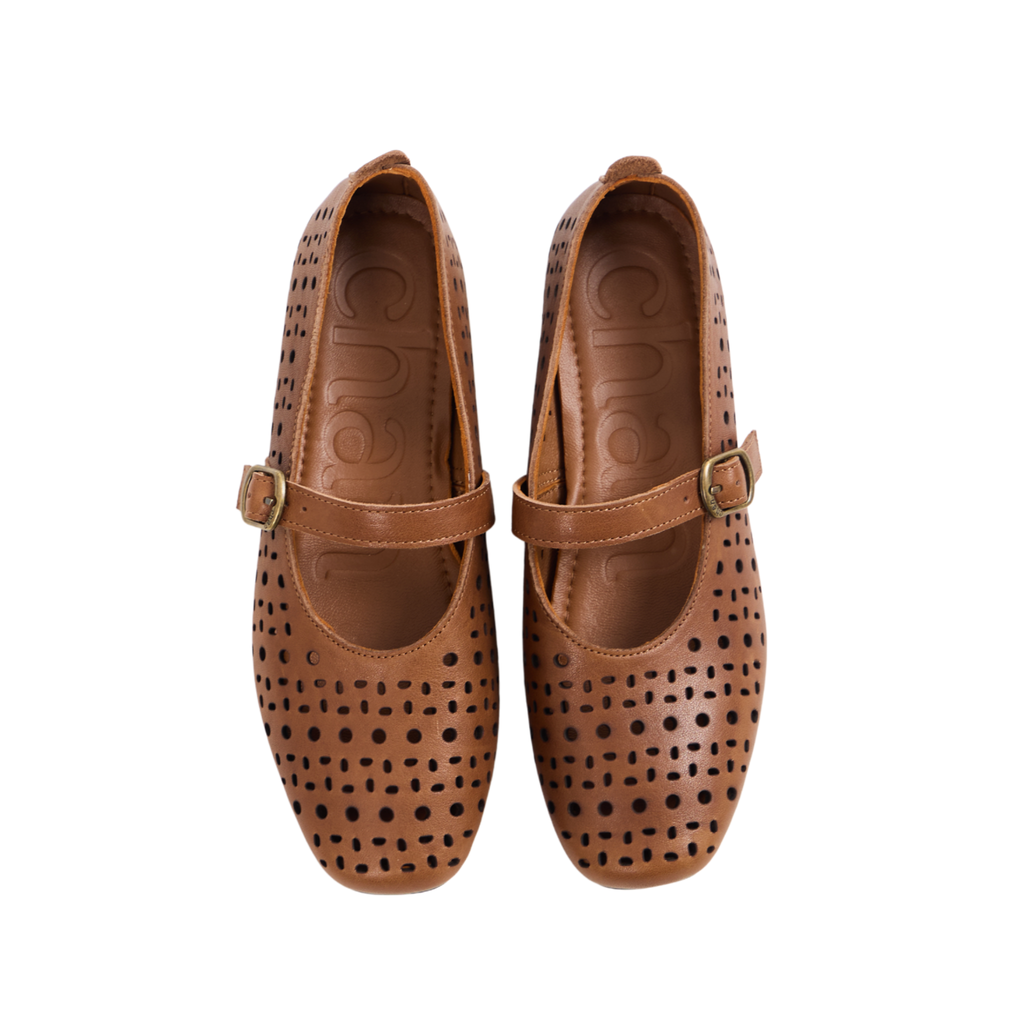 Journey – Siena Calfskin Mary Jane Flats – Chestnut