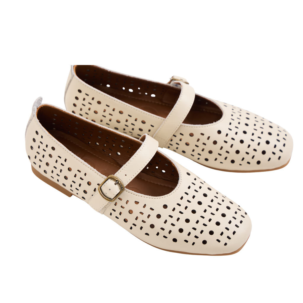 Journey – Siena Calfskin Mary Jane Flats – Ivory