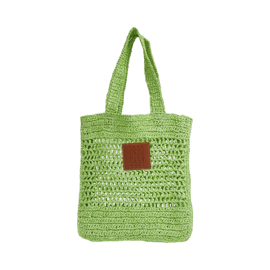 Straw Tote Bag - Lime Green