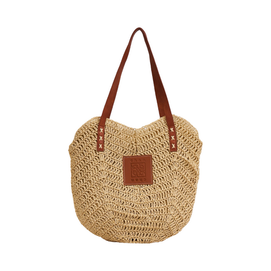 Heart Straw Tote Bag - Beige