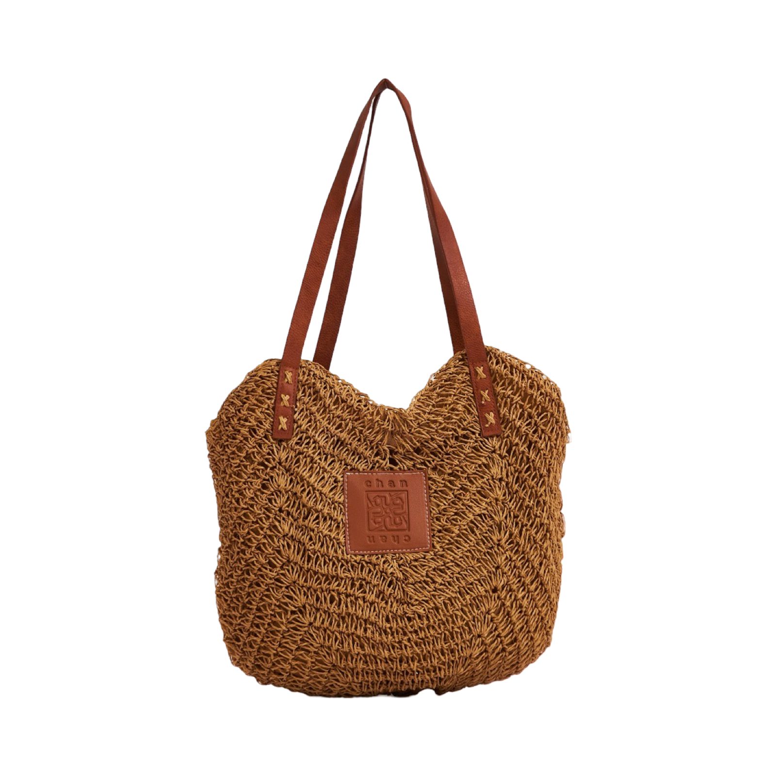 Heart Straw Tote Bag - Brown