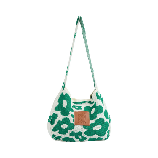 Floral Knitted Tote Bag - Green