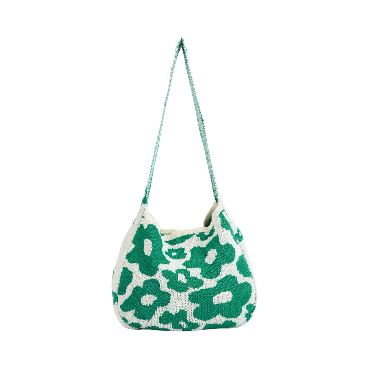 Floral Knitted Tote Bag - Green