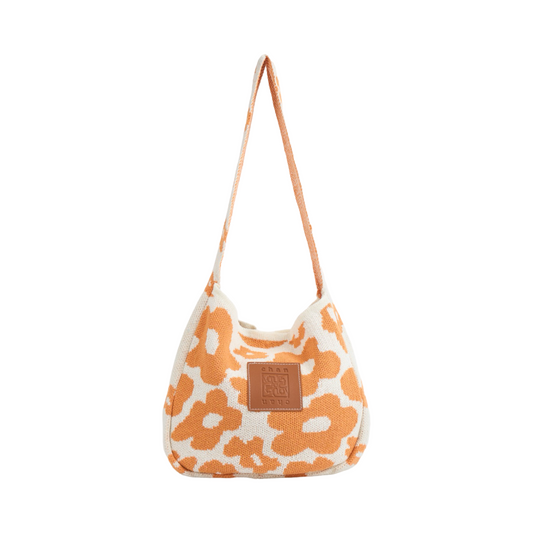 Floral Knitted Tote Bag - Orange